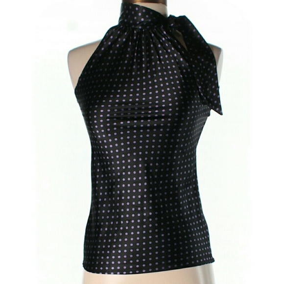 Bloomingdale's Tops - Bloomingdales Black and Purple Polka Dot Blouse